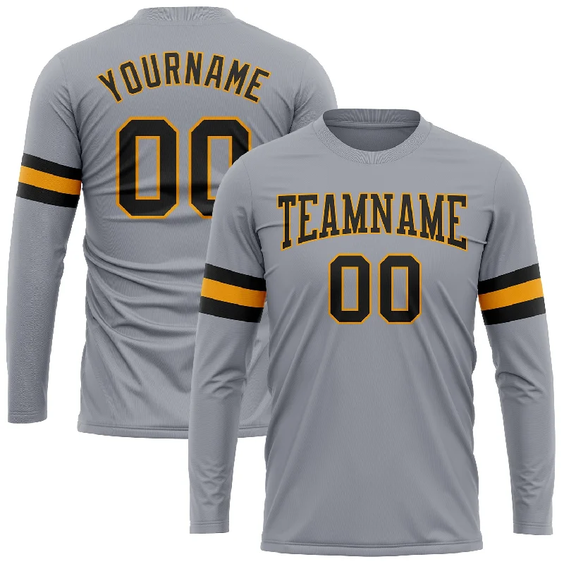 Gray Black-Gold Long Sleeve Performance T-Shirt