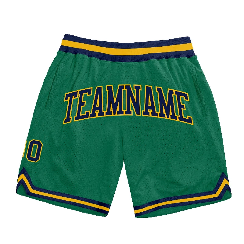 Kelly Green Navy-Gold Authentic Throwback Basketball Shorts