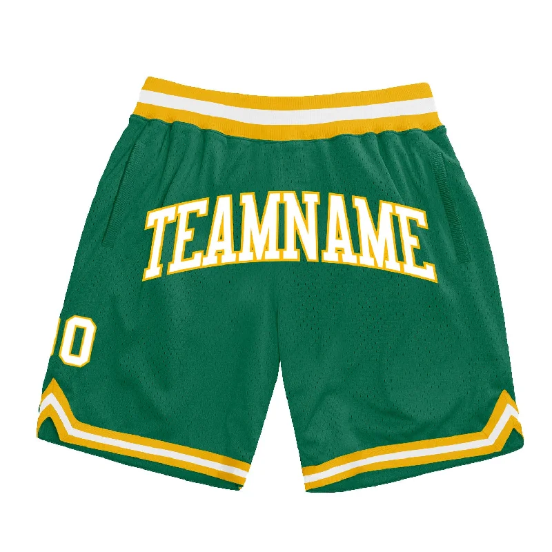 Kelly Green White-Gold Authentic Throwback Basketball Shorts