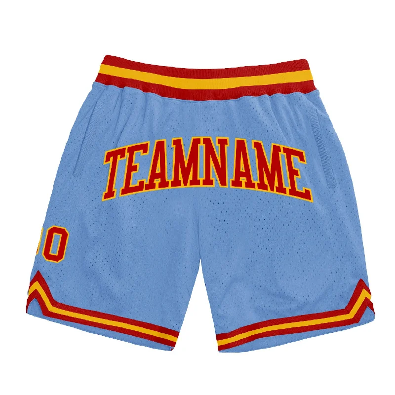 Light Blue Red-Gold Authentic Throwback Basketball Shorts