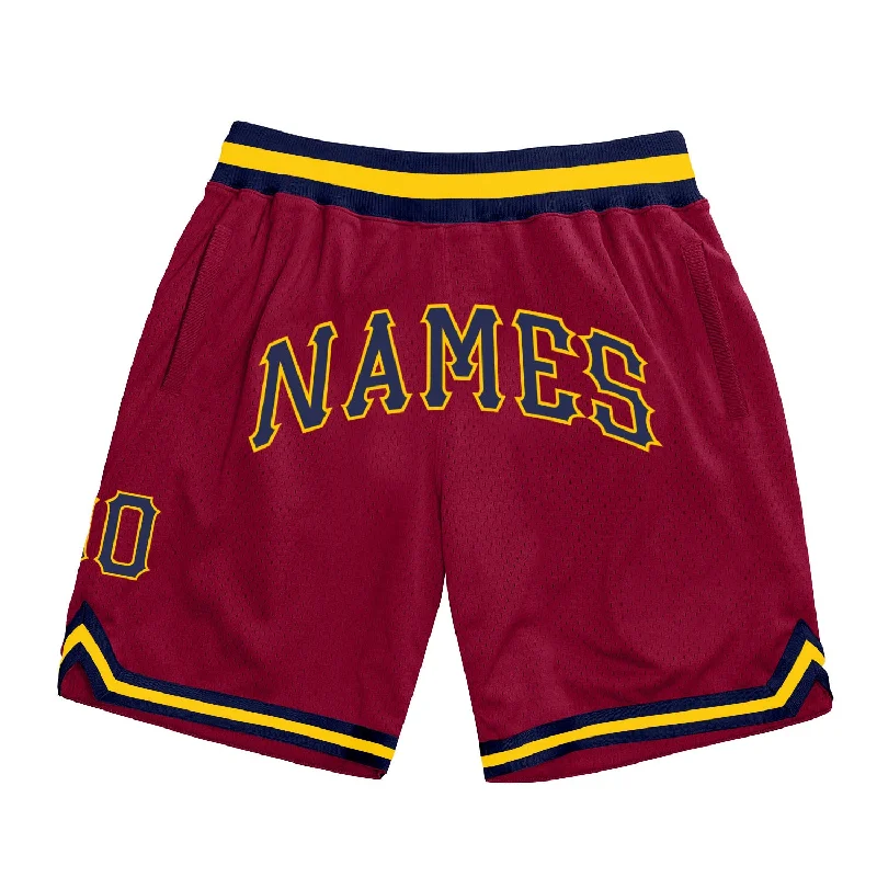 Maroon Navy-Gold Authentic Throwback Basketball Shorts