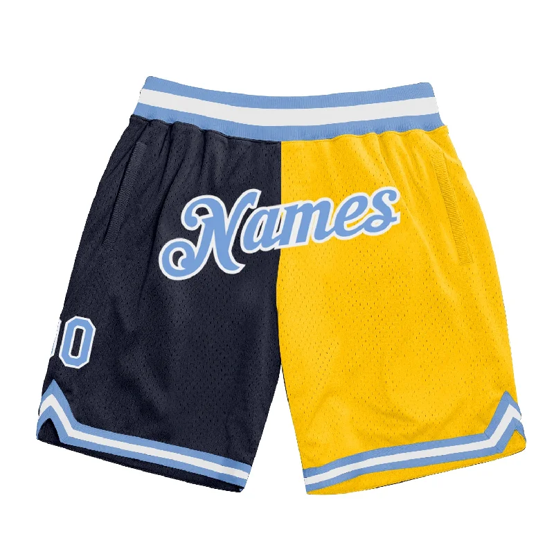 Navy Light Blue-Gold Authentic Throwback Split Fashion Basketball Shorts