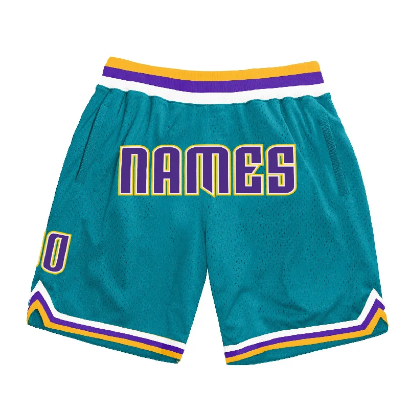 Teal Purple-Gold Authentic Throwback Basketball Shorts