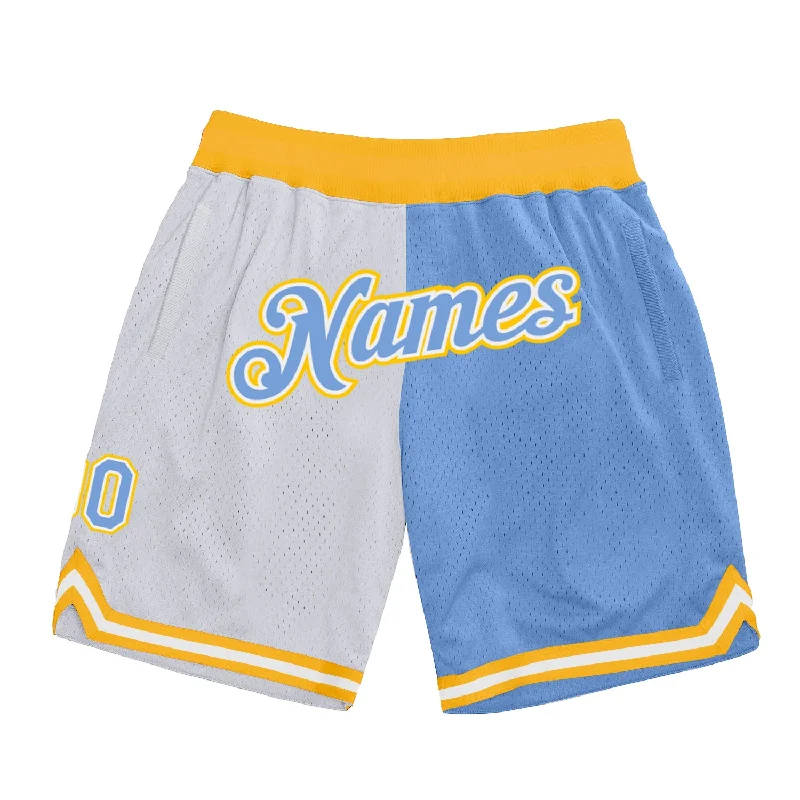 White Light Blue-Gold Authentic Throwback Split Fashion Basketball Shorts