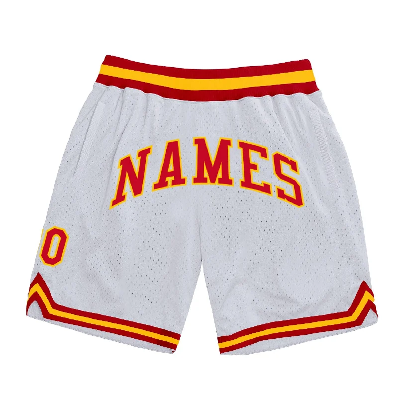 White Red-Gold Authentic Throwback Basketball Shorts