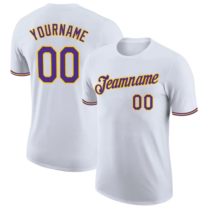 White Purple-Gold Performance T-Shirt