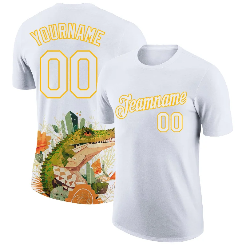 White Gold 3D Pattern Design Crocodile Performance T-Shirt