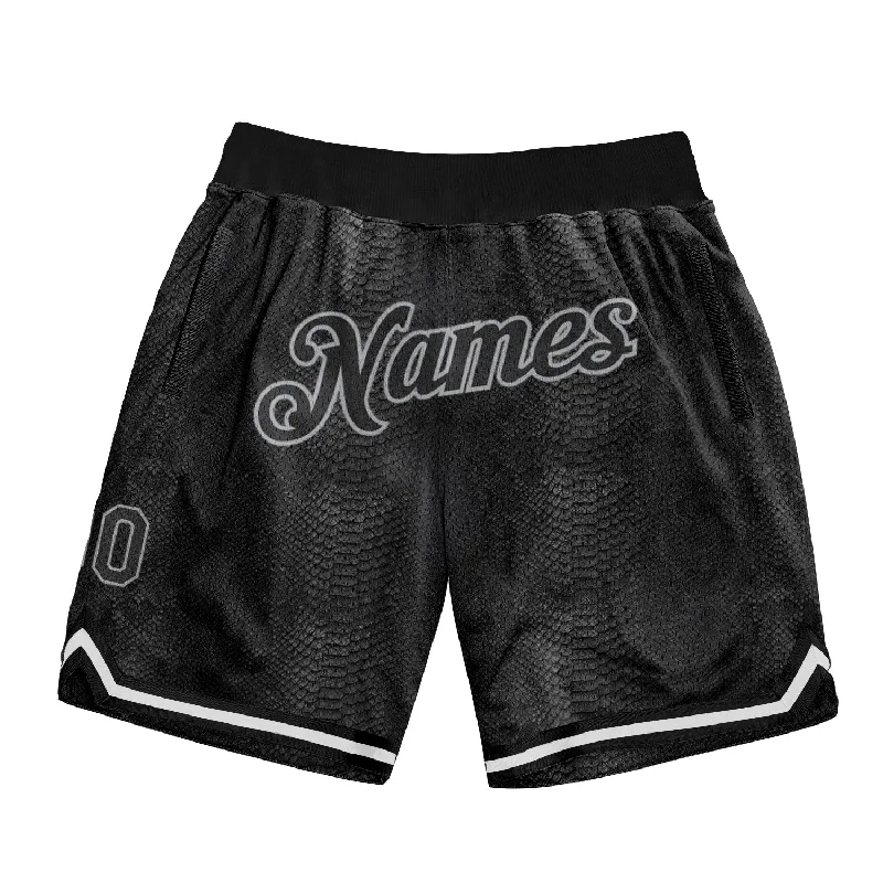 Black Snakeskin Black-Gray 3D Pattern Design Authentic Basketball Shorts