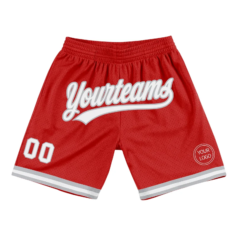 Red White-Gray Authentic Throwback Basketball Shorts