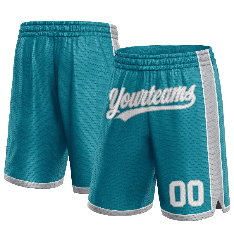 Teal White-Gray Authentic Basketball Shorts