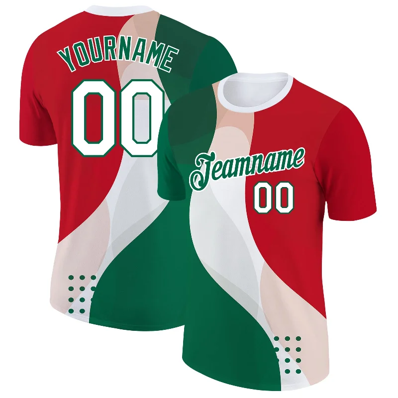 Red White-Kelly Green 3D Mexico Performance T-Shirt