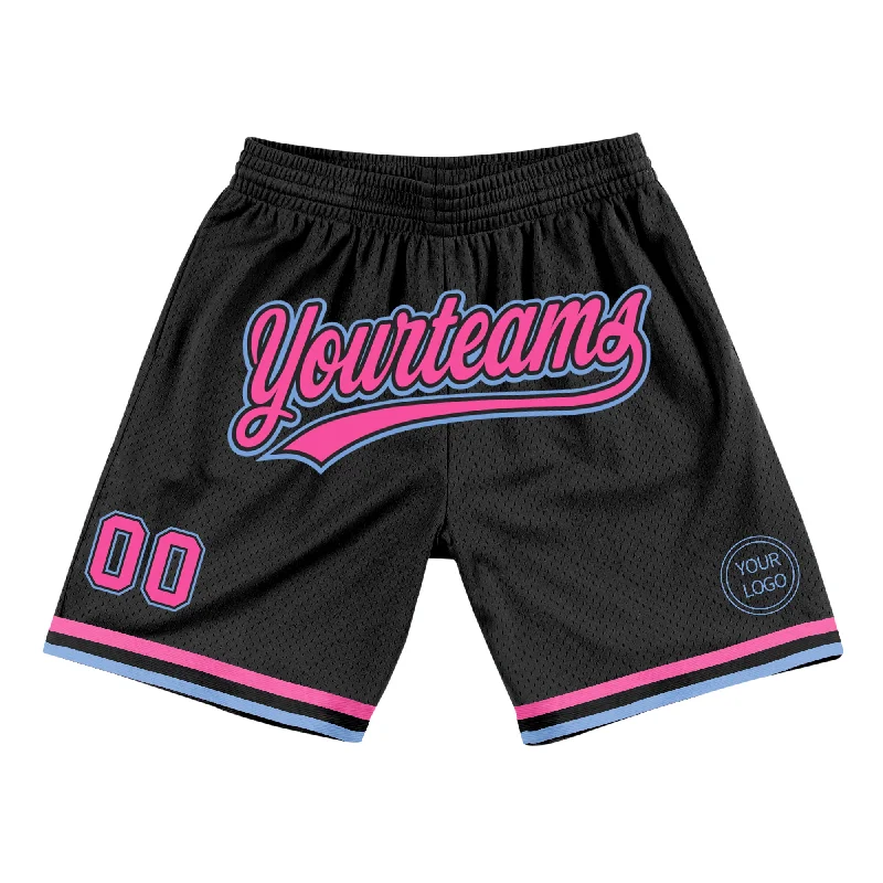 Black Pink-Light Blue Authentic Throwback Basketball Shorts