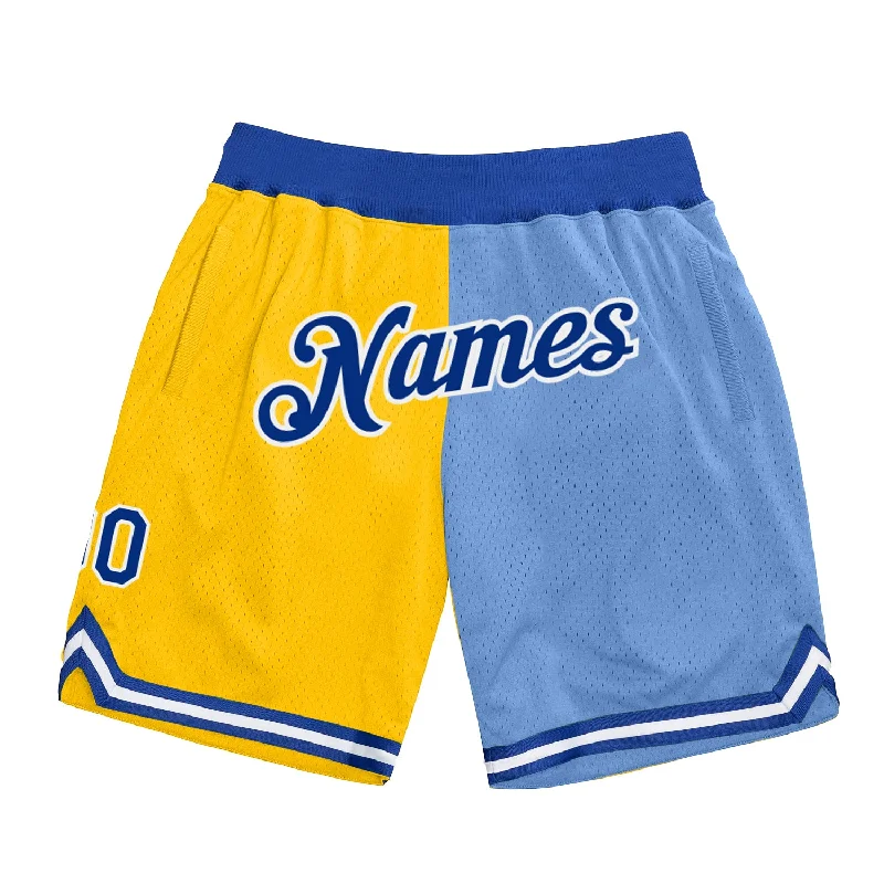 Gold Royal-Light Blue Authentic Throwback Split Fashion Basketball Shorts