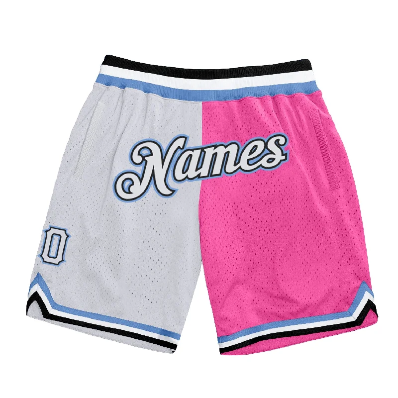 Pink White-Light Blue Authentic Throwback Split Fashion Basketball Shorts