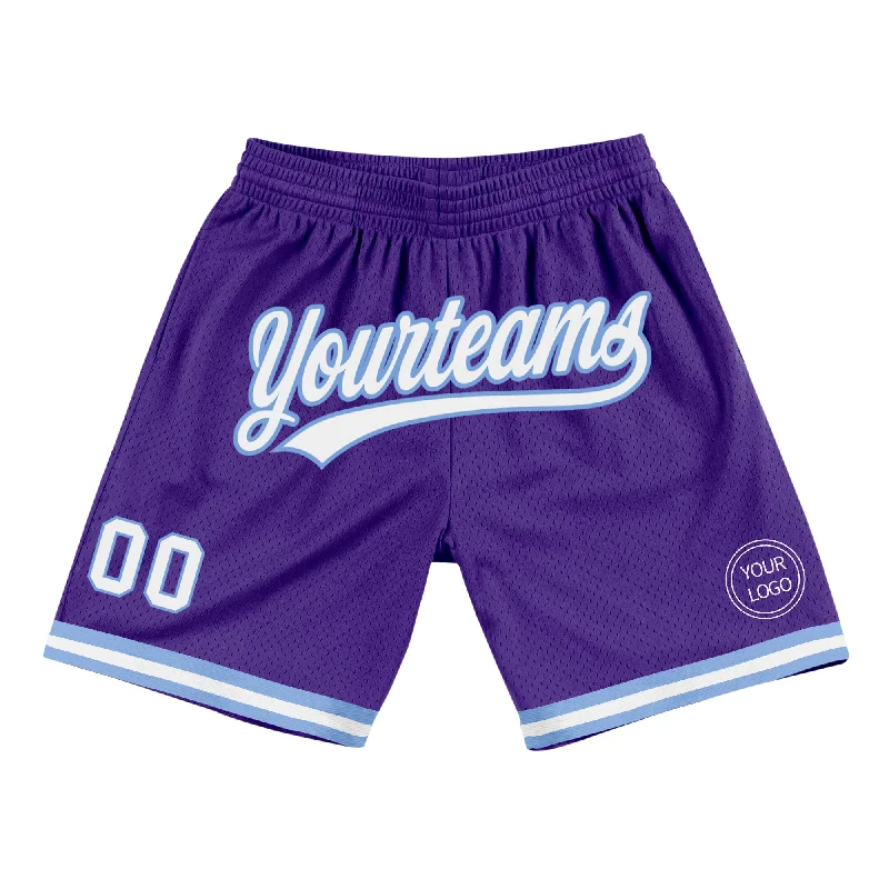 Purple White-Light Blue Authentic Throwback Basketball Shorts