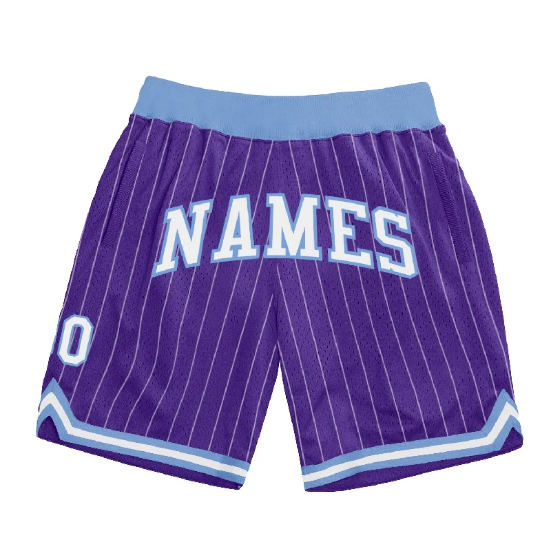 Purple White Pinstripe White-Light Blue Authentic Basketball Shorts