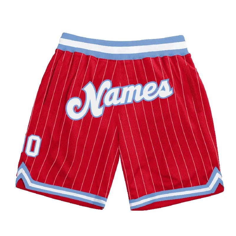 Red White Pinstripe White-Light Blue Authentic Basketball Shorts