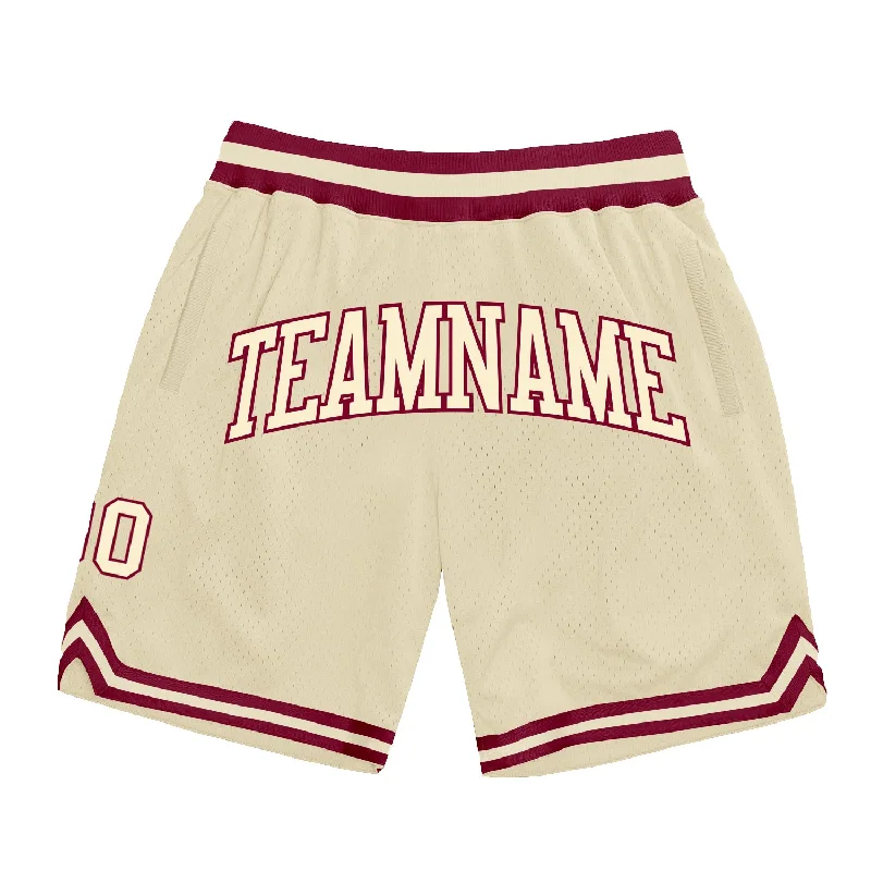 Cream Cream-Maroon Authentic Throwback Basketball Shorts