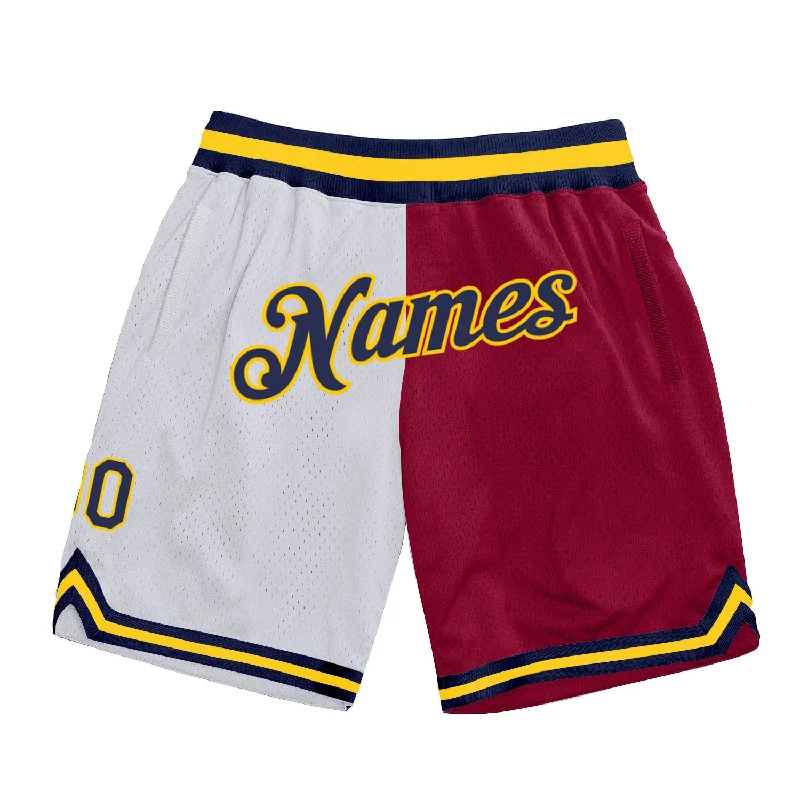 White Navy-Maroon Authentic Throwback Split Fashion Basketball Shorts