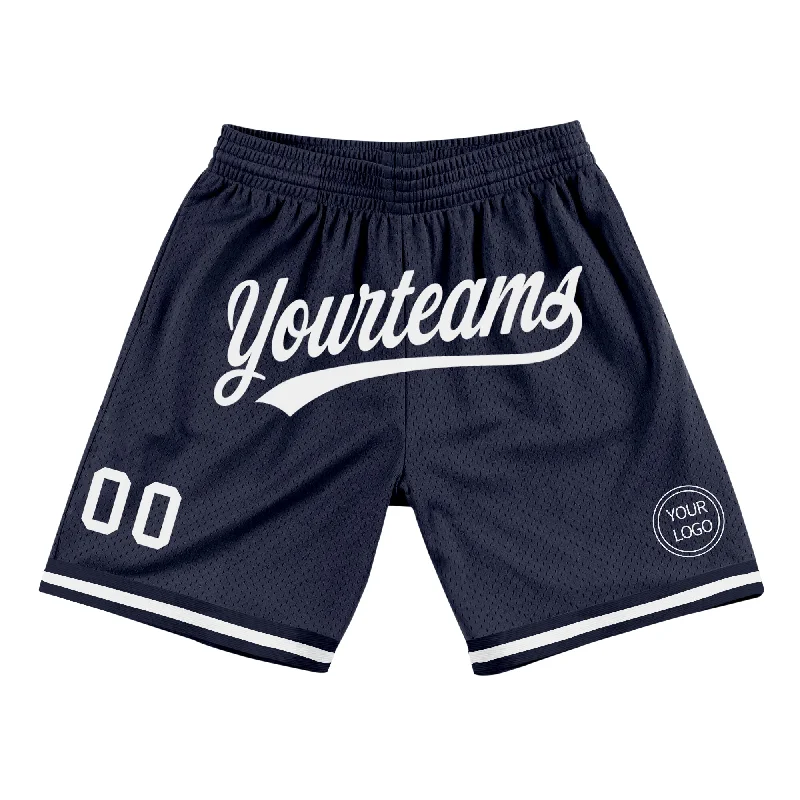 Navy White Authentic Throwback Basketball Shorts