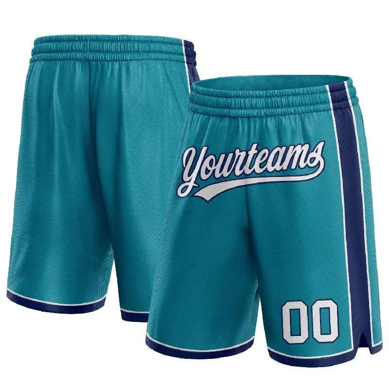 Teal White-Navy Authentic Basketball Shorts