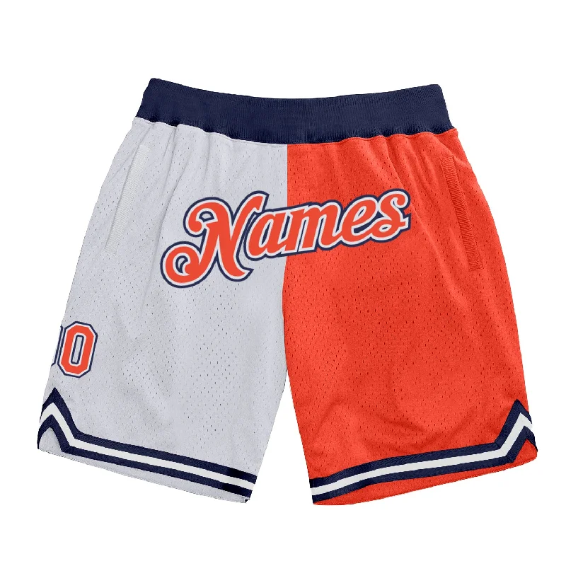 White Orange-Navy Authentic Throwback Split Fashion Basketball Shorts