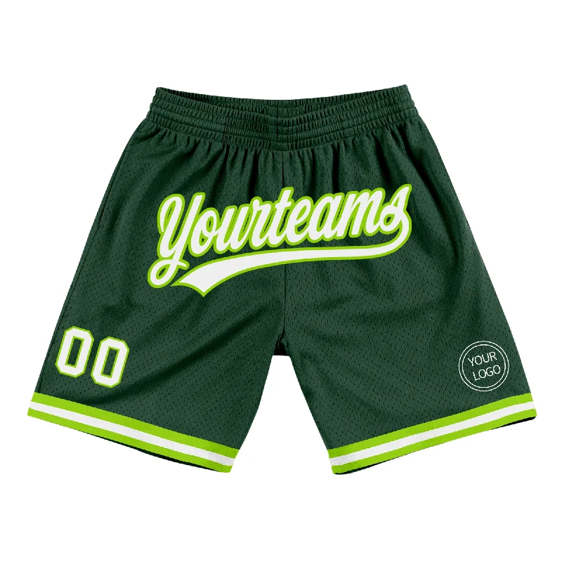 Hunter Green White-Neon Green Authentic Throwback Basketball Shorts