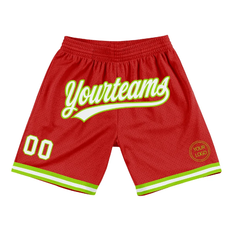 Red White-Neon Green Authentic Throwback Basketball Shorts