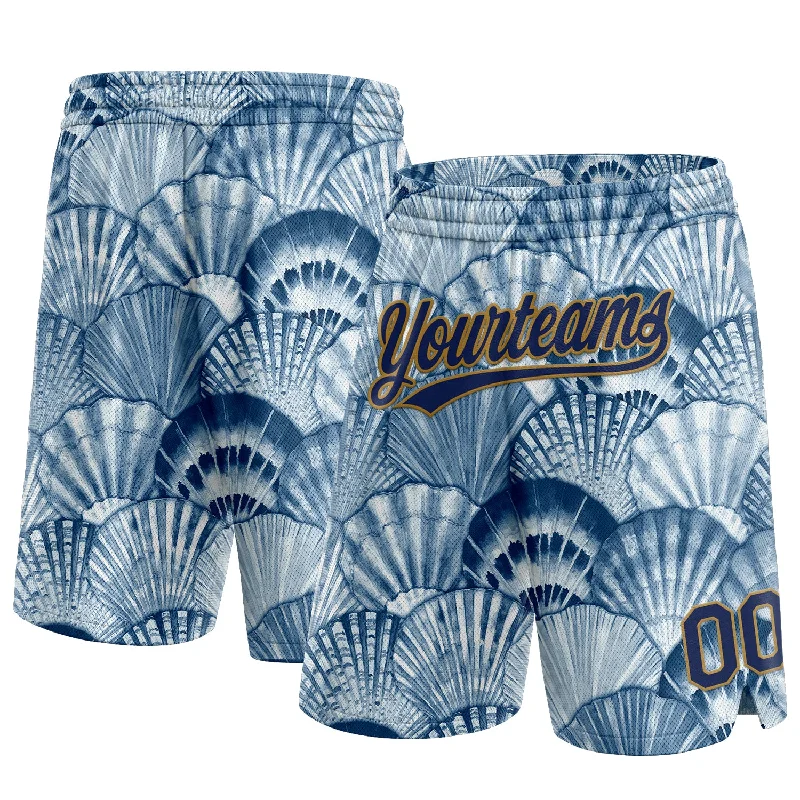 Light Blue Navy-Old Gold 3D Pattern Shells Authentic Basketball Shorts