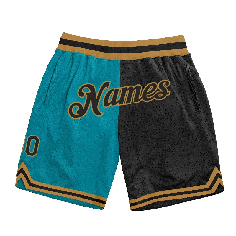 Teal Black-Old Gold Authentic Throwback Split Fashion Basketball Shorts