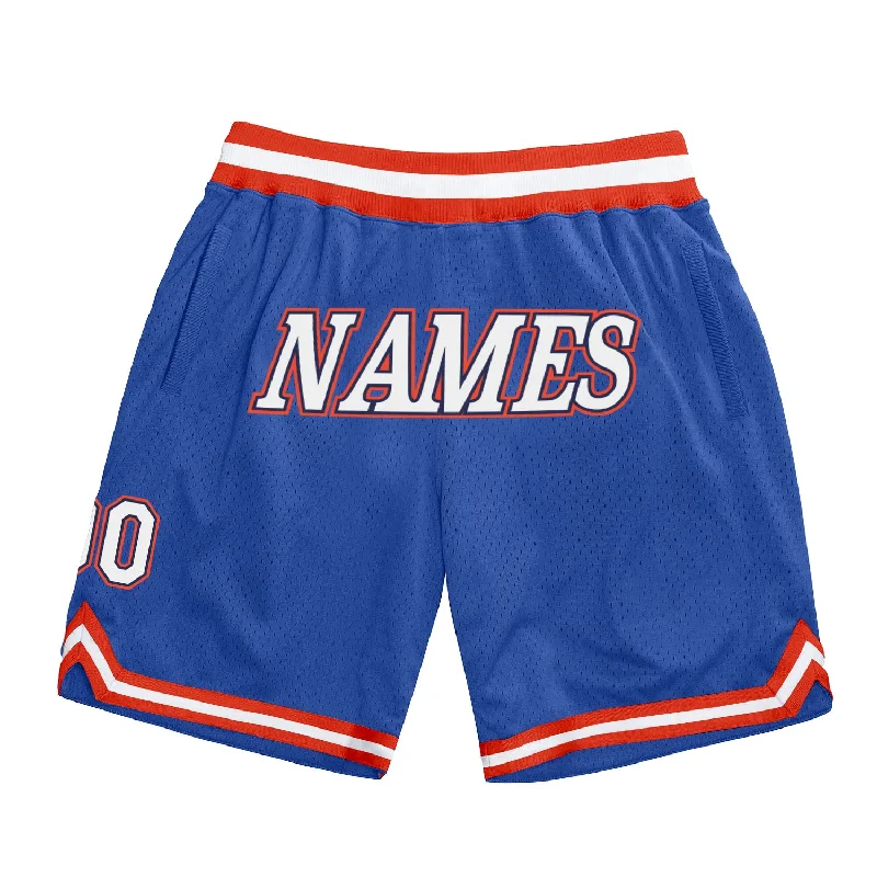 Blue White-Orange Authentic Throwback Basketball Shorts