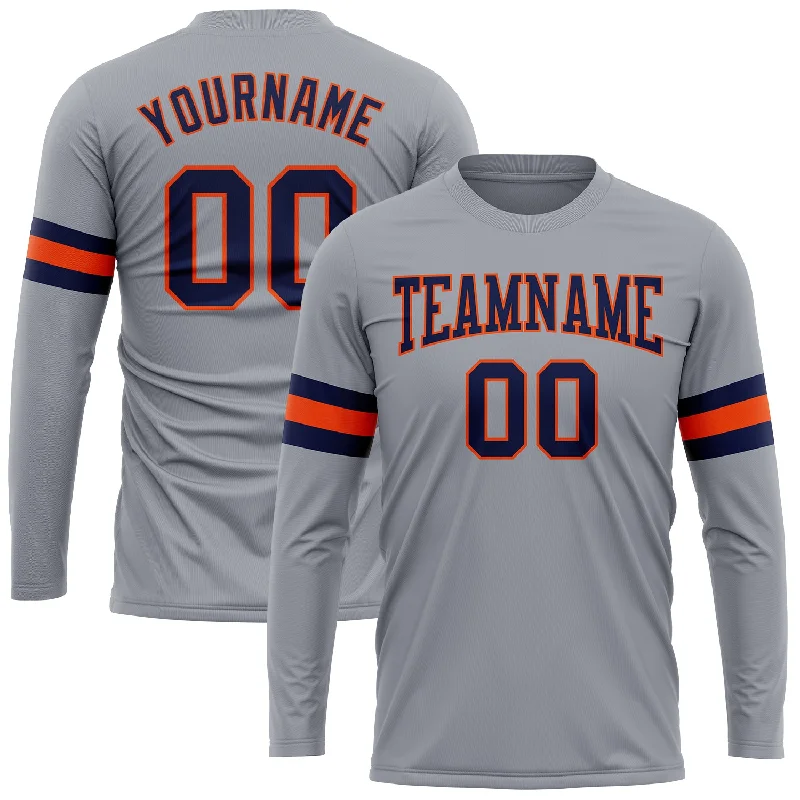 Gray Navy-Orange Long Sleeve Performance T-Shirt