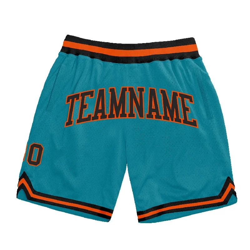 Teal Black-Orange Authentic Throwback Basketball Shorts