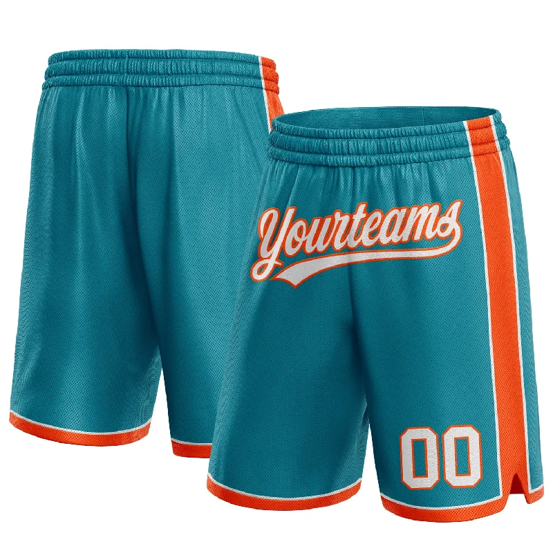 Teal White-Orange Authentic Basketball Shorts