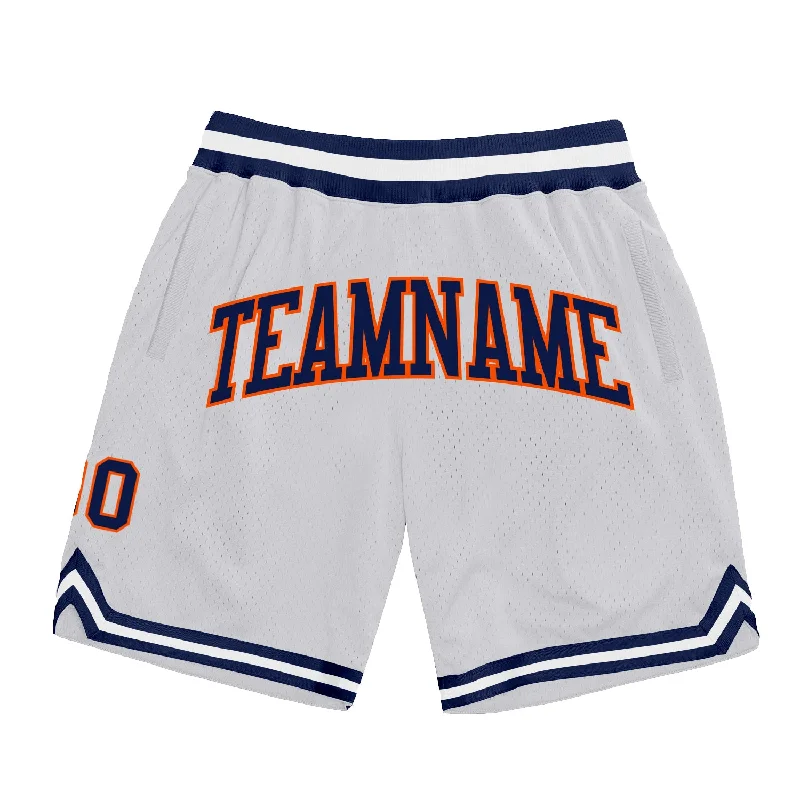 White Navy-Orange Authentic Throwback Basketball Shorts