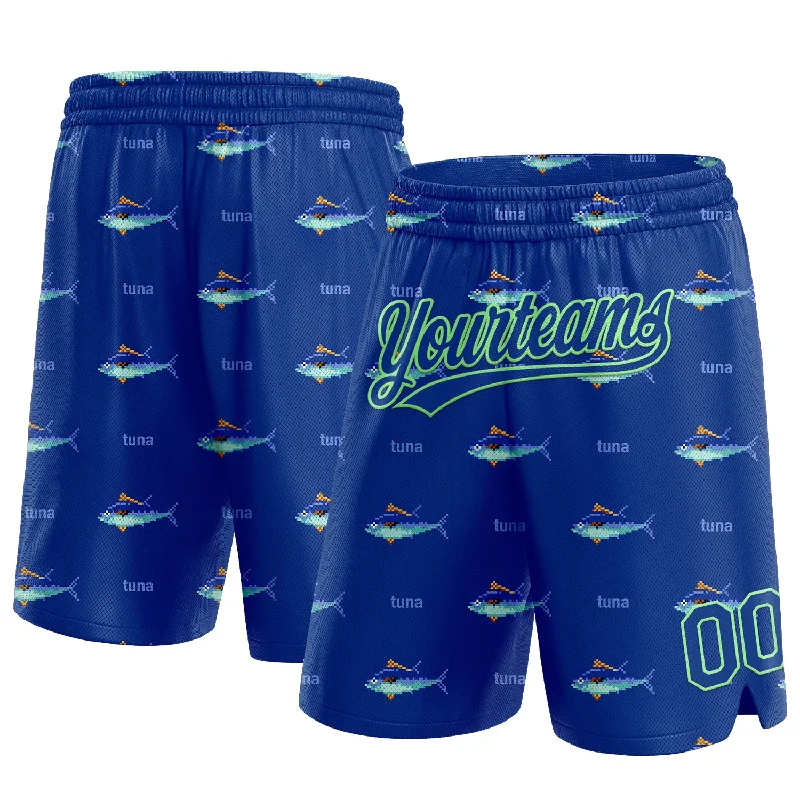 Royal Pea Green 3D Pattern Fish Authentic Basketball Shorts