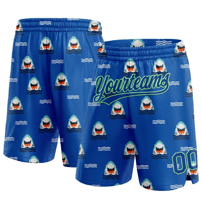 Royal Pea Green 3D Pattern Sharks Authentic Basketball Shorts