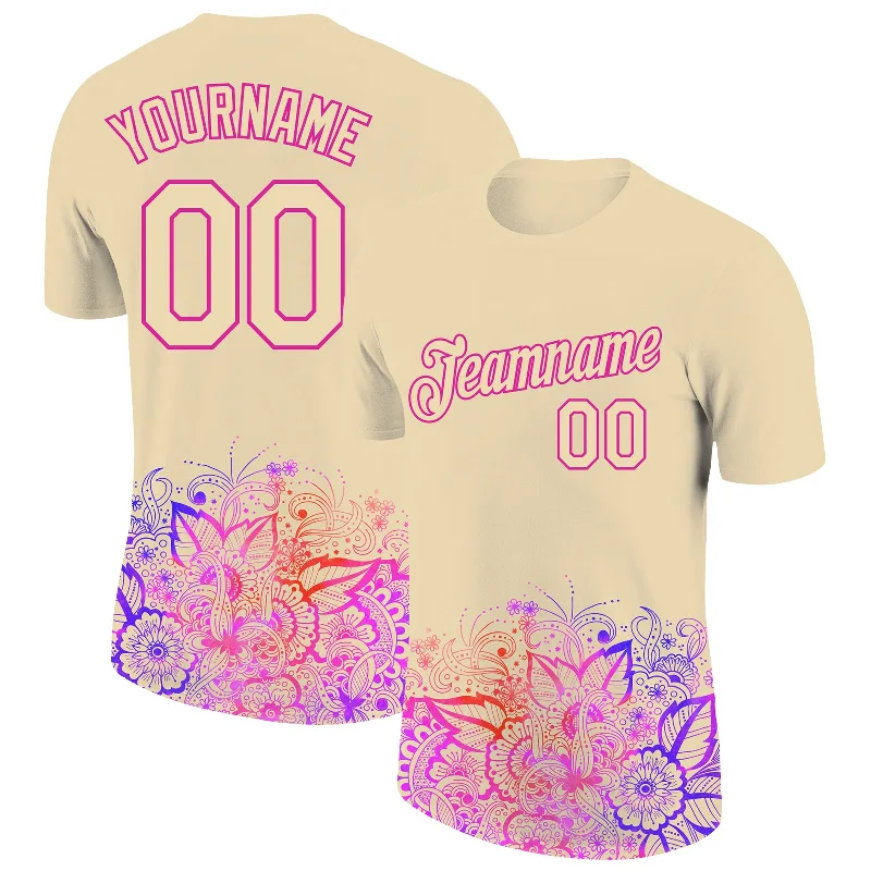 City Cream Pink 3D Pattern Floral Design Performance T-Shirt