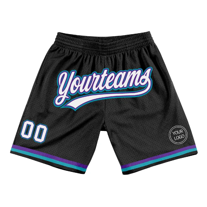 Black White Purple-Teal Authentic Throwback Basketball Shorts