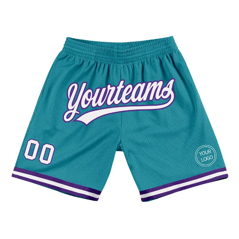 Teal White-Purple Authentic Throwback Basketball Shorts