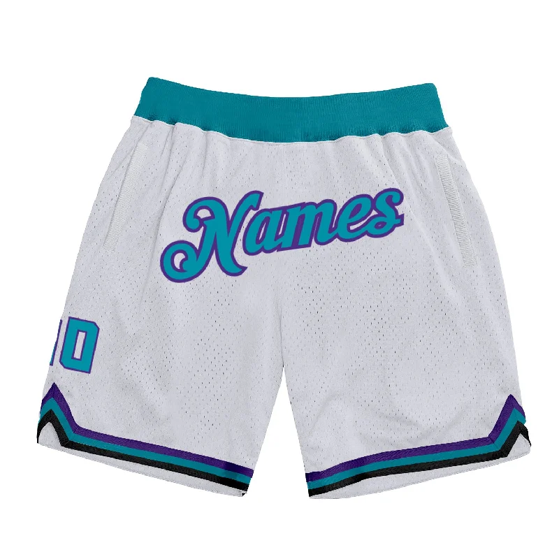 White Teal-Purple Authentic Throwback Basketball Shorts