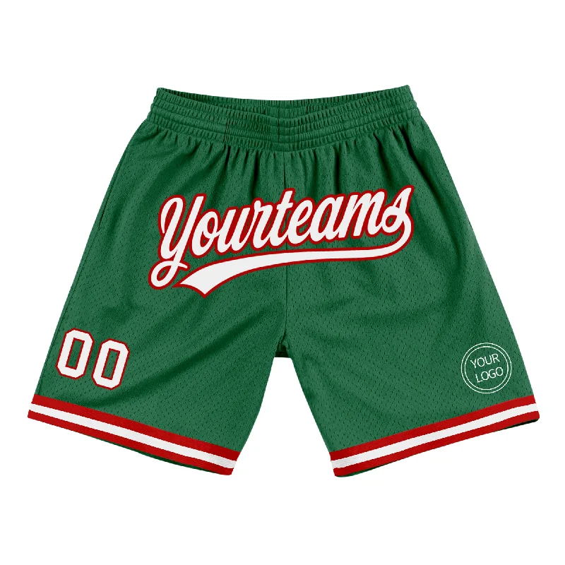 Kelly Green White-Red Authentic Throwback Basketball Shorts