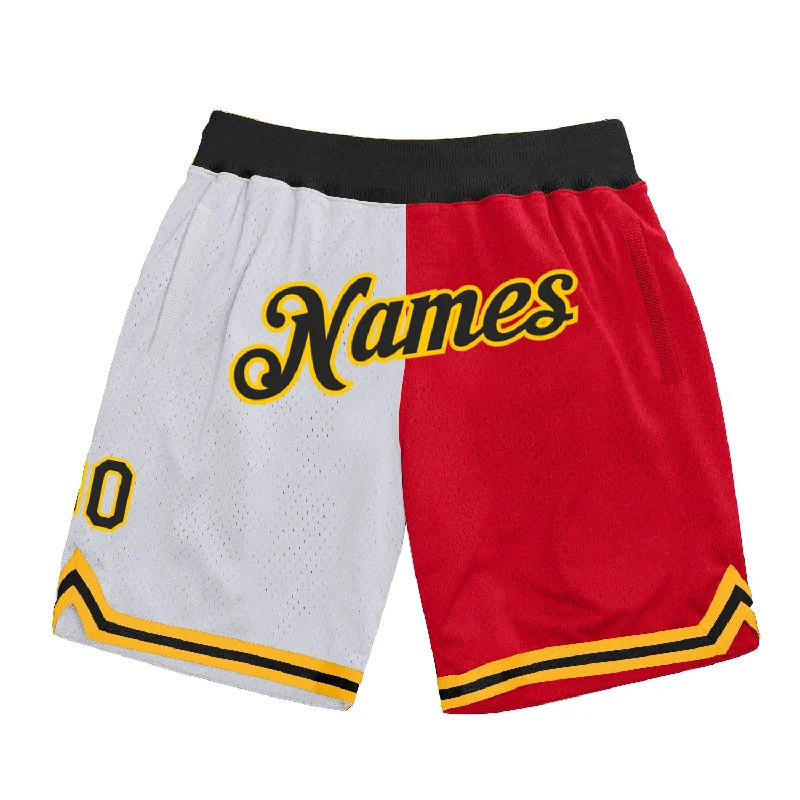 White Black-Red Authentic Throwback Split Fashion Basketball Shorts