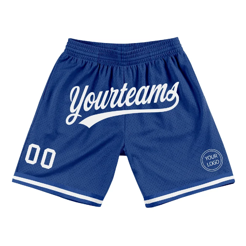 Royal White Authentic Throwback Basketball Shorts