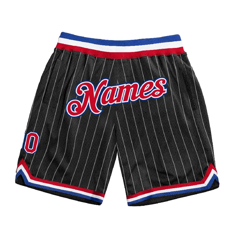 Black White Pinstripe Red-Royal Authentic Basketball Shorts