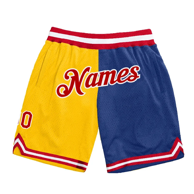 Gold Red-Royal Authentic Throwback Split Fashion Basketball Shorts