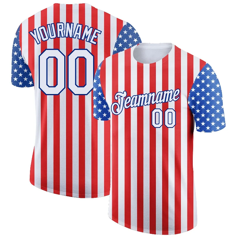 Red White-Royal 3D American Flag Patriotic Performance T-Shirt