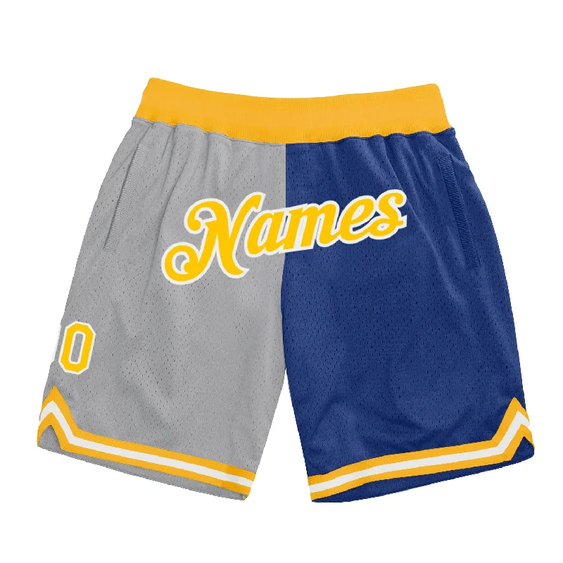 Gray Gold-Royal Authentic Throwback Split Fashion Basketball Shorts