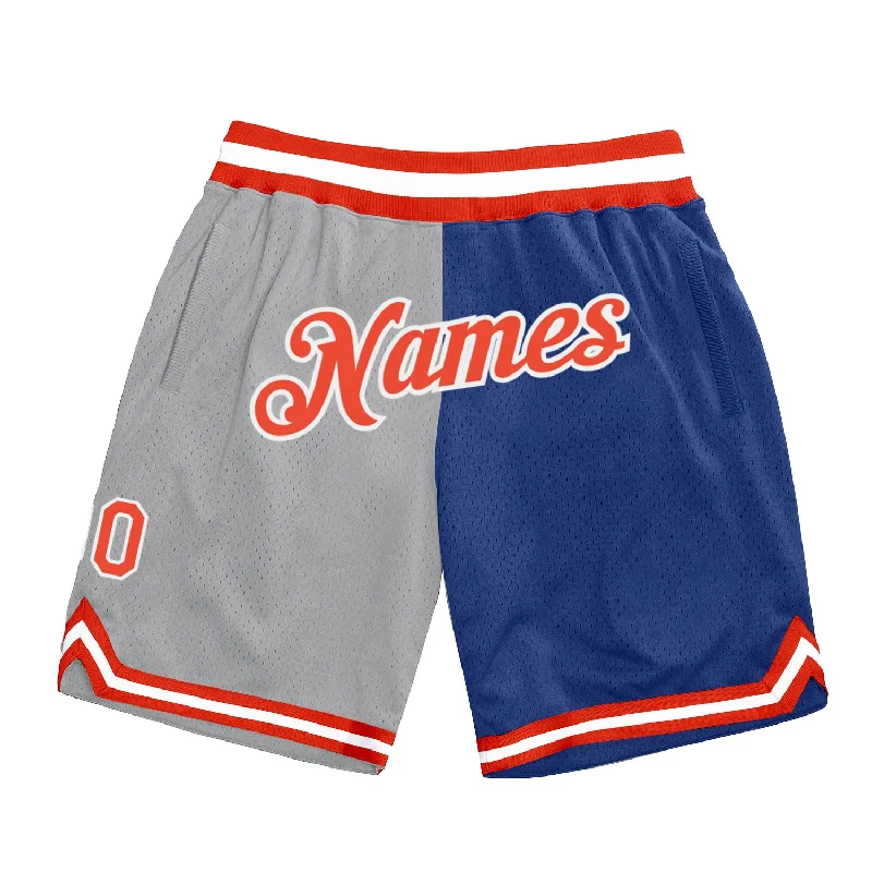 Gray Orange-Royal Authentic Throwback Split Fashion Basketball Shorts