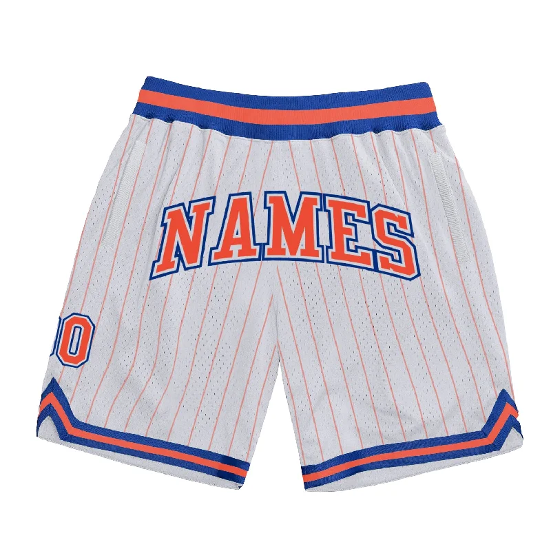 White Orange Pinstripe Orange-Royal Authentic Basketball Shorts